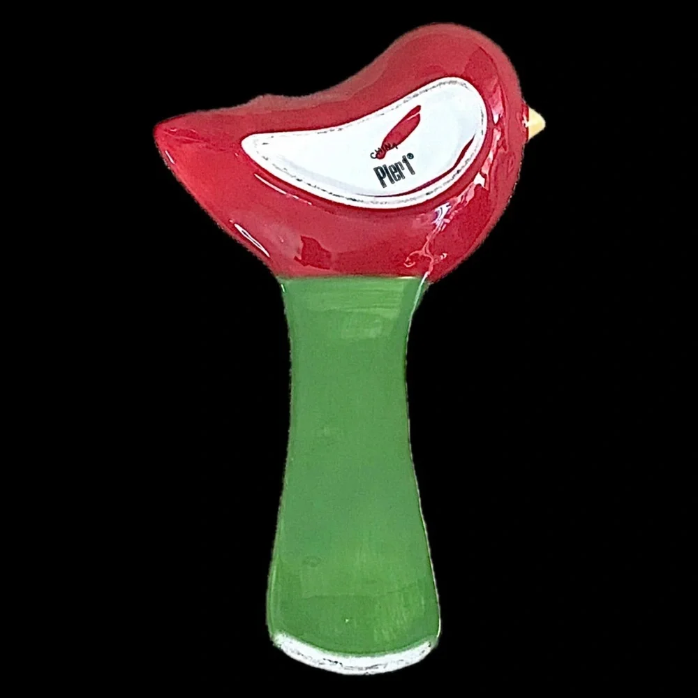 Pier 1 Cardinal Spoon Rest Red Green White Polka Dots Christmas Holiday Twee